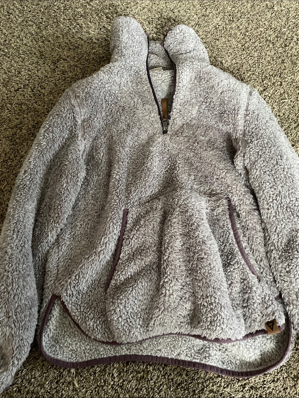 Cozy Plush Half-Zip Pullover - Light Gray with Mauve Trim